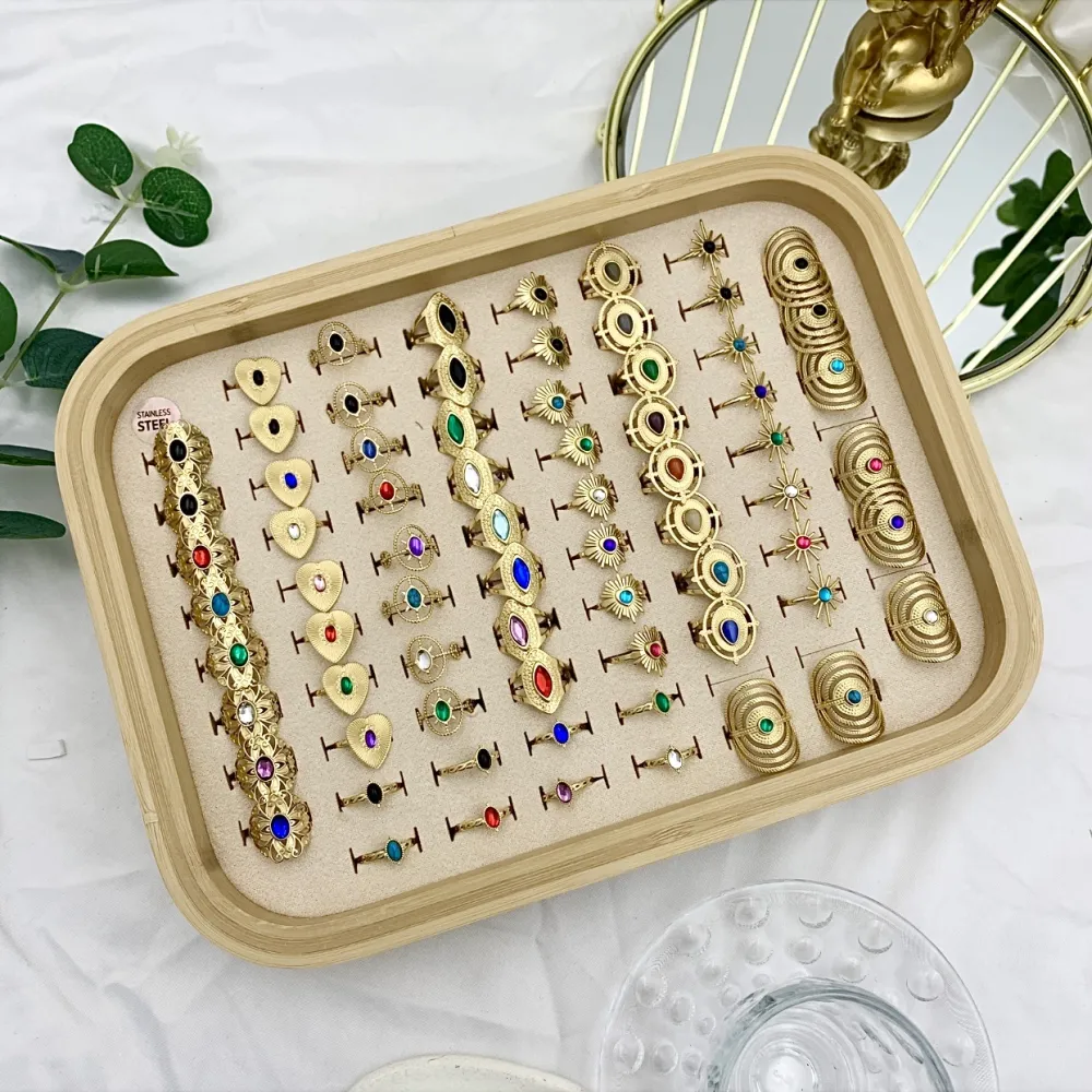 Mix Modelli con Pietra-72Pz Anelli Regolabili in Acciaio - AAR-103-AA2064R