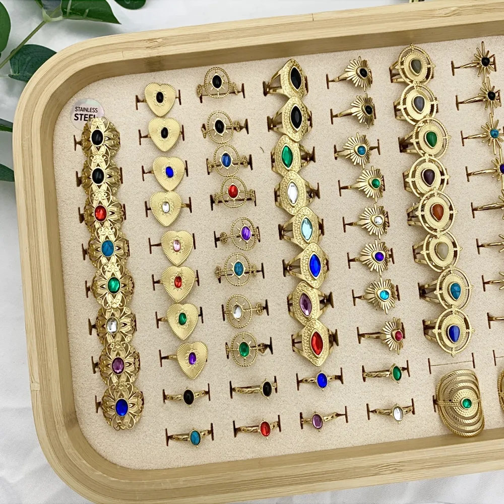 Mix Modelli con Pietra-72Pz Anelli Regolabili in Acciaio - AAR-103-AA2064R