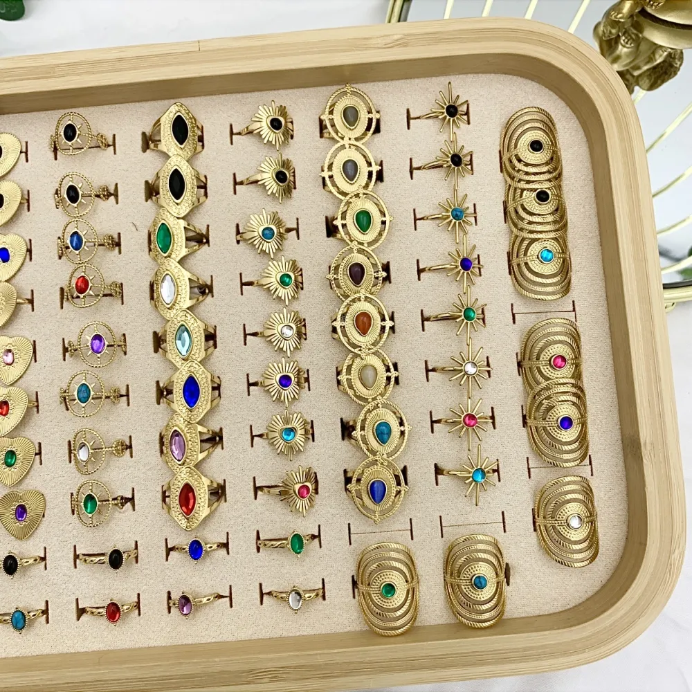 Mix Modelli con Pietra-72Pz Anelli Regolabili in Acciaio - AAR-103-AA2064R