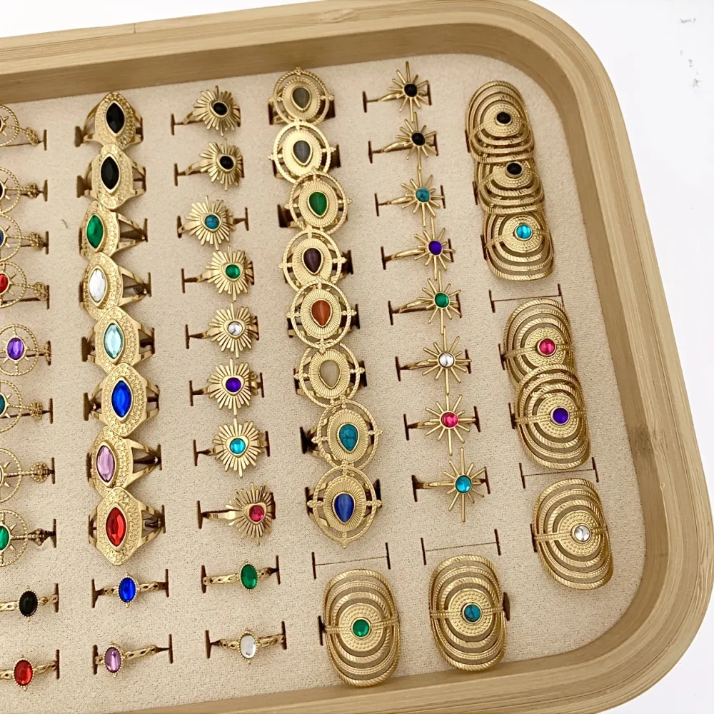 Mix Modelli con Pietra-72Pz Anelli Regolabili in Acciaio - AAR-103-AA2064R