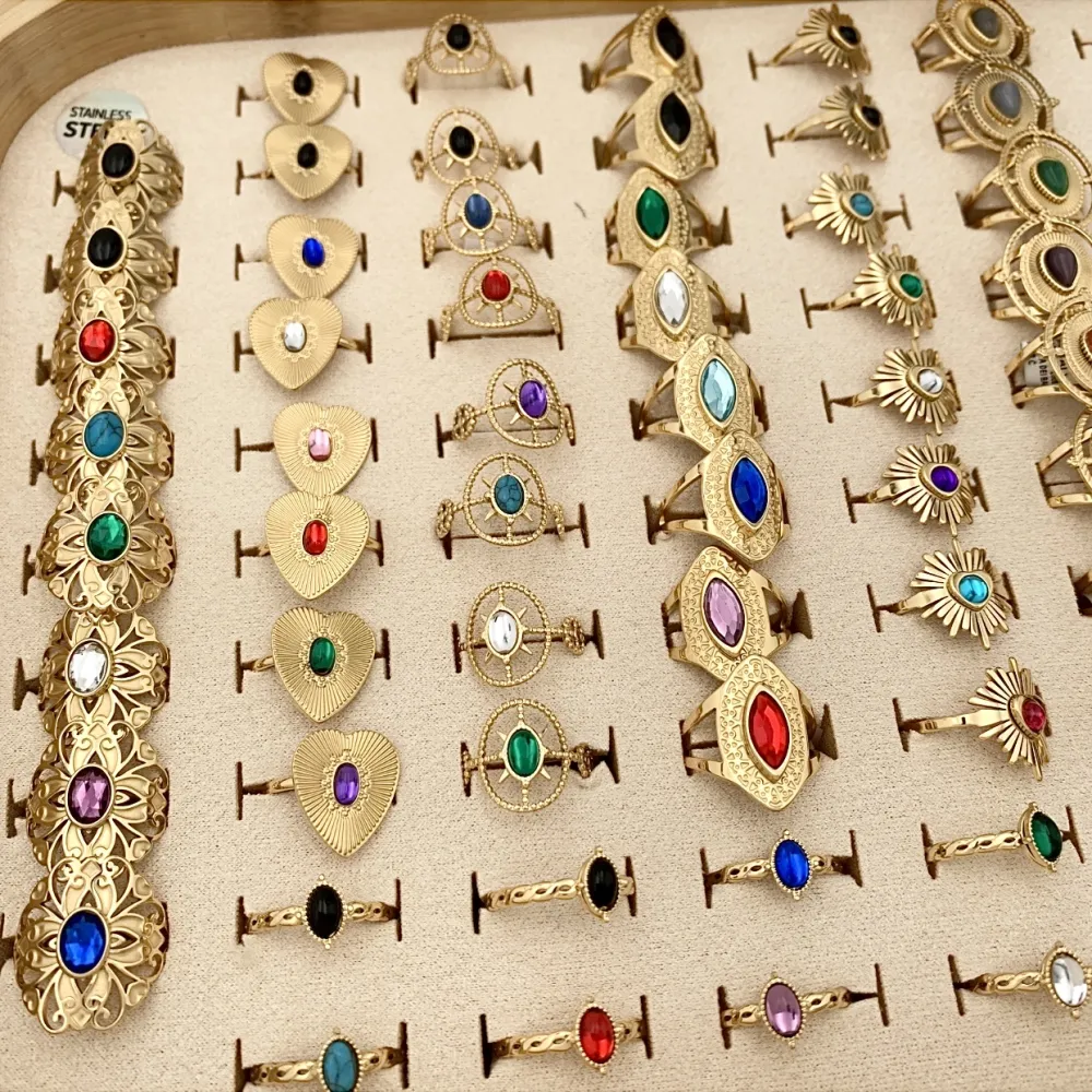 Mix Modelli con Pietra-72Pz Anelli Regolabili in Acciaio - AAR-103-AA2064R