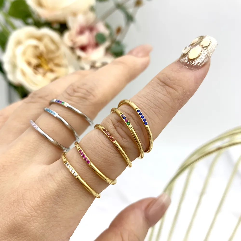 Cinque Punti Luci Zirconia-60Pz Anelli Regolabili in Acciaio - AAR-103-AA2489R