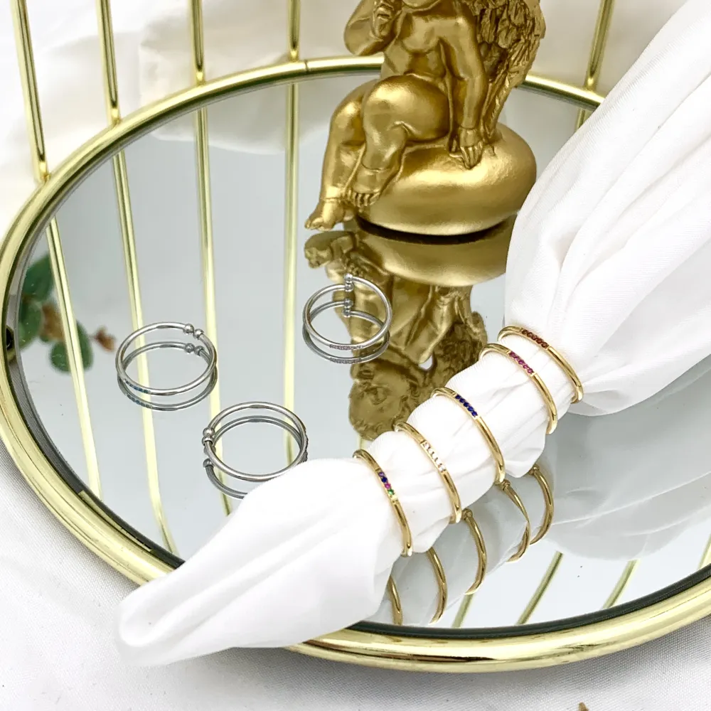 Cinque Punti Luci Zirconia-60Pz Anelli Regolabili in Acciaio - AAR-103-AA2489R