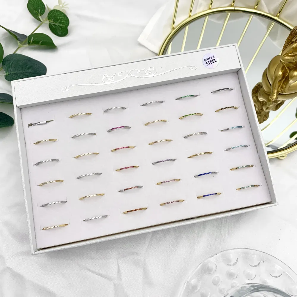 Mezza Fila Zirconia-36Pz Anelli Regolabili in Acciaio - AAR-103-AA2490