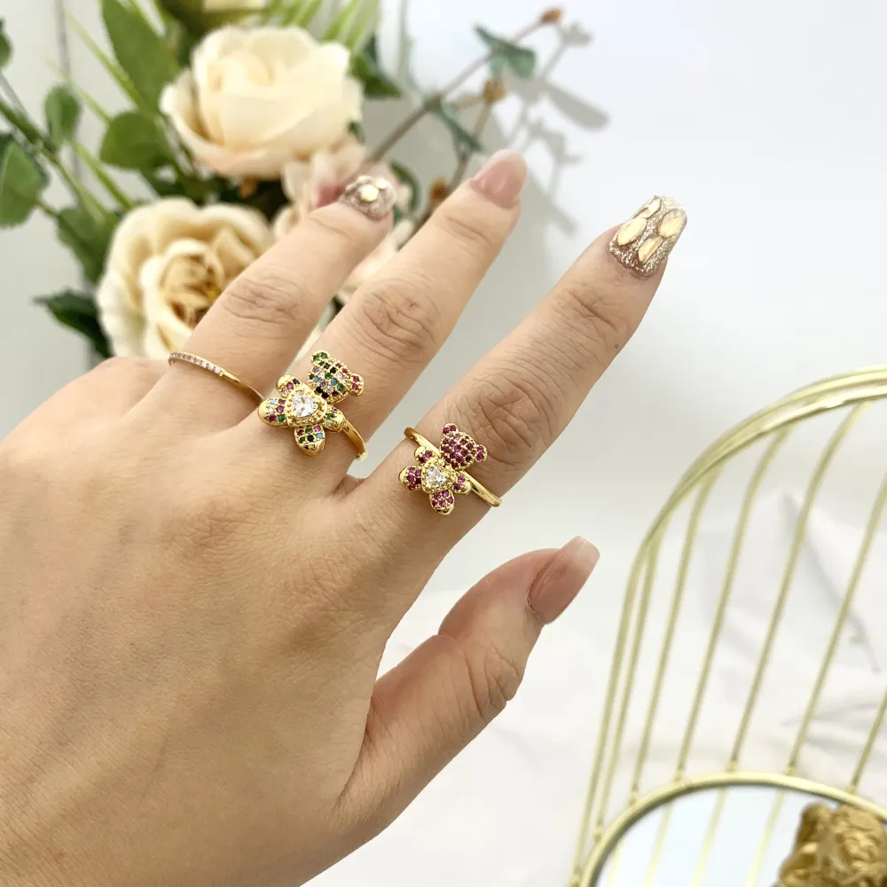 Orsetto Piccolo con Zirconia-36Pz Anelli Regolabili in Acciaio - AAR-103-AA2719R 12mm