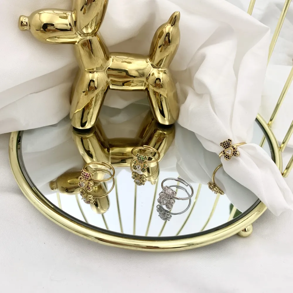 Orsetto Piccolo con Zirconia-36Pz Anelli Regolabili in Acciaio - AAR-103-AA2719R 12mm