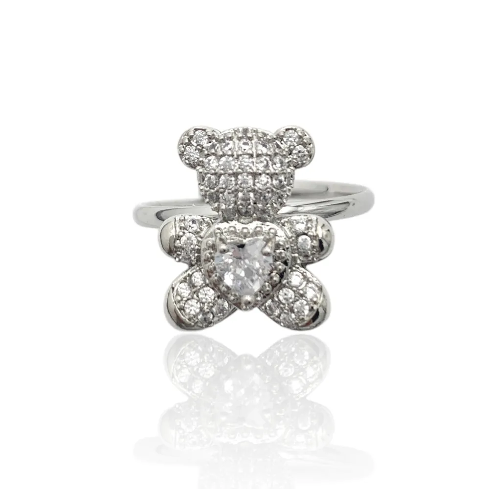 Orsetto Grande con Zirconia-12pz Anelli Regolabili in Acciaio - AAR-103-AA2719R 15mm