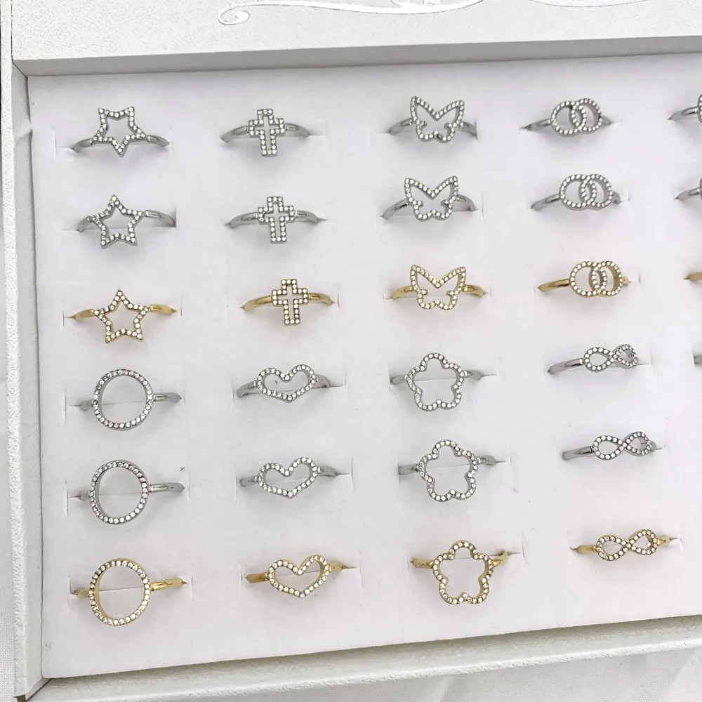 Mix Soggetti con Zirconia-36Pz Anelli Regolabili in Acciaio - AAR-103-AA2845-2856R