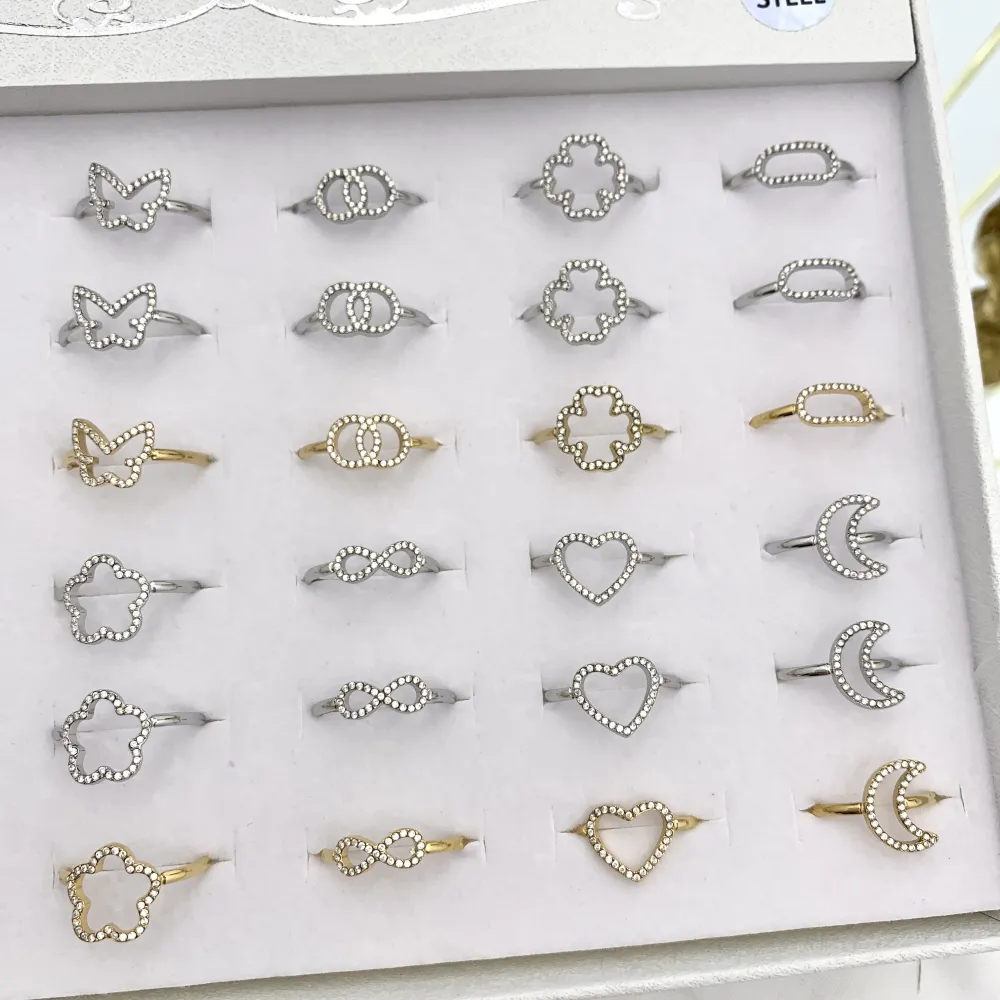 Mix Soggetti con Zirconia-36Pz Anelli Regolabili in Acciaio - AAR-103-AA2845-2856R