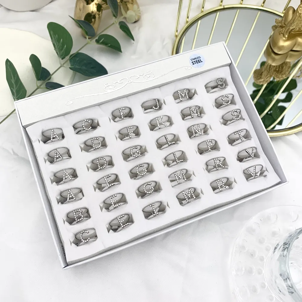 Iniziale con Zirconia-36pz Anelli Regolabili in Acciaio - AAR-103-AA2982R