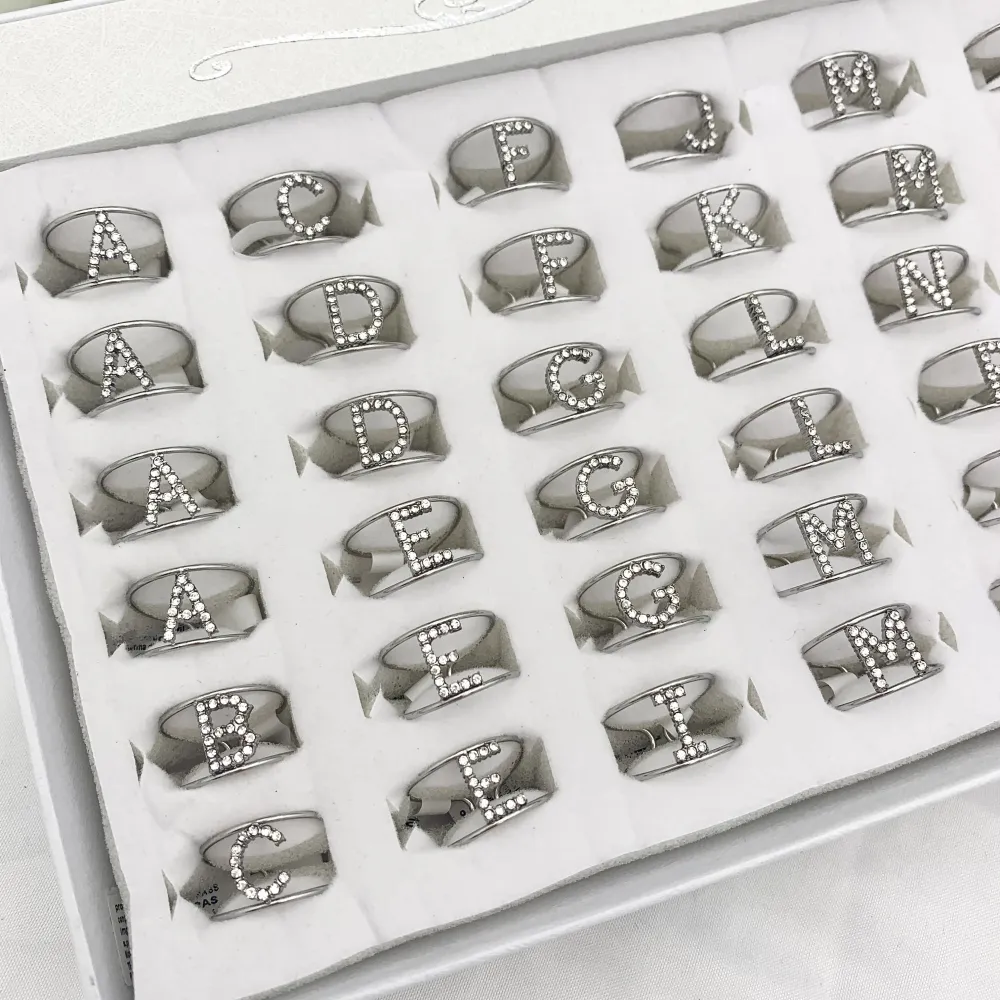 Iniziale con Zirconia-36pz Anelli Regolabili in Acciaio - AAR-103-AA2982R