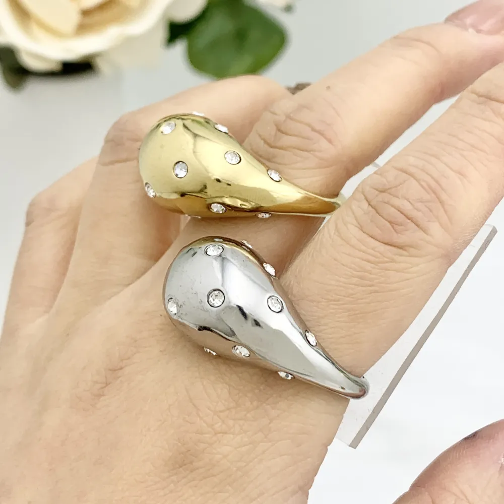 Goccia con Punti Luci-Anello Regolabile in Acciaio - AAR-103-AA3314R