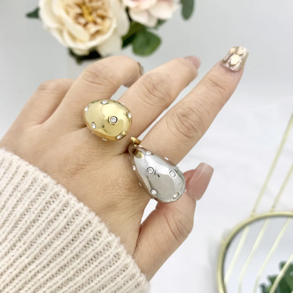 Goccia con Punti Luci-Anello Regolabile in Acciaio - AAR-103-AA3314R