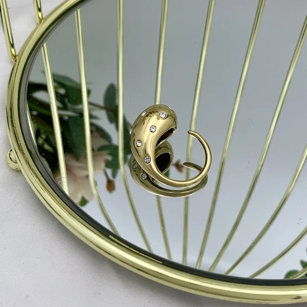 Goccia con Punti Luci-Anello Regolabile in Acciaio - AAR-103-AA3314R