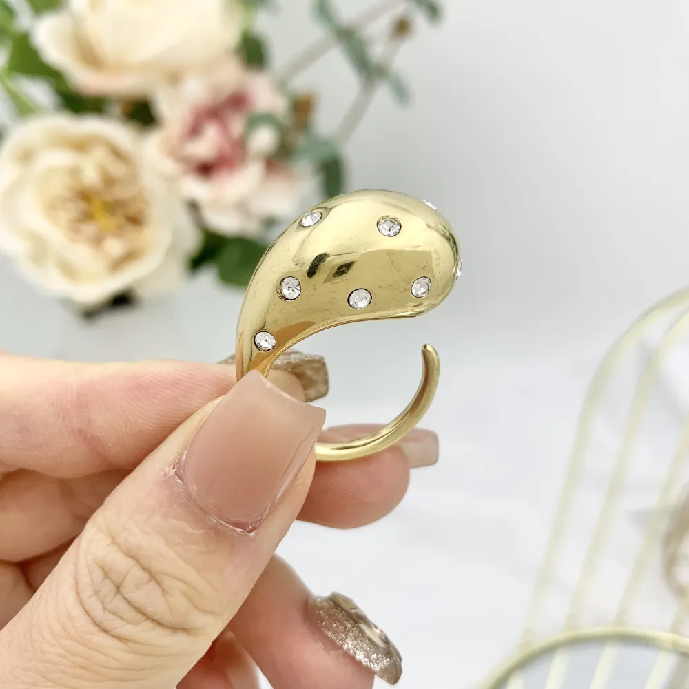 Goccia con Punti Luci-Anello Regolabile in Acciaio - AAR-103-AA3314R