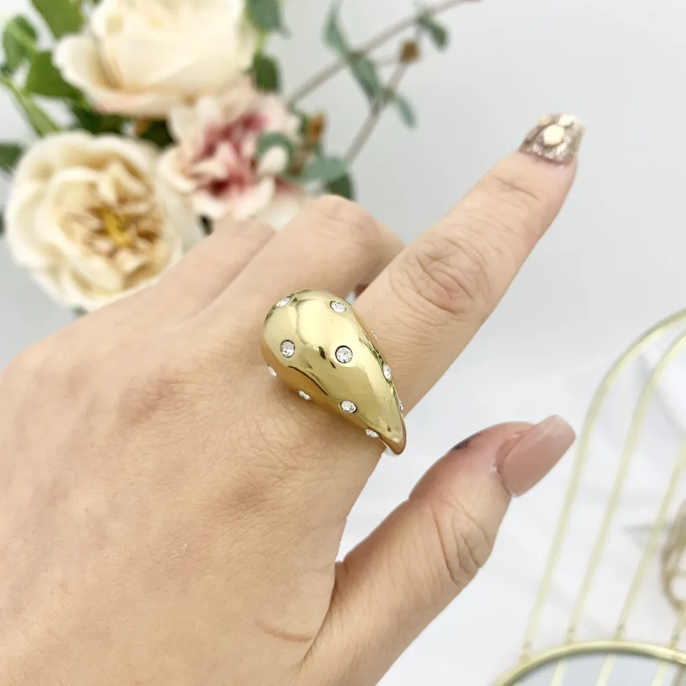 Goccia con Punti Luci-Anello Regolabile in Acciaio - AAR-103-AA3314R