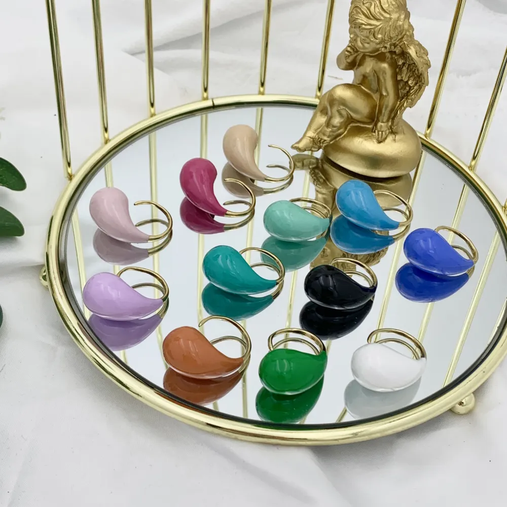 Goccia Smaltata-36pz Anelli Regolabili in Acciaio - AAR-103-AA3317R 36p