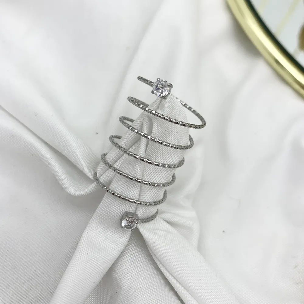 6 Fili a Molla con Punto Luce -Anello in Acciaio - AAR-103-AA4013R