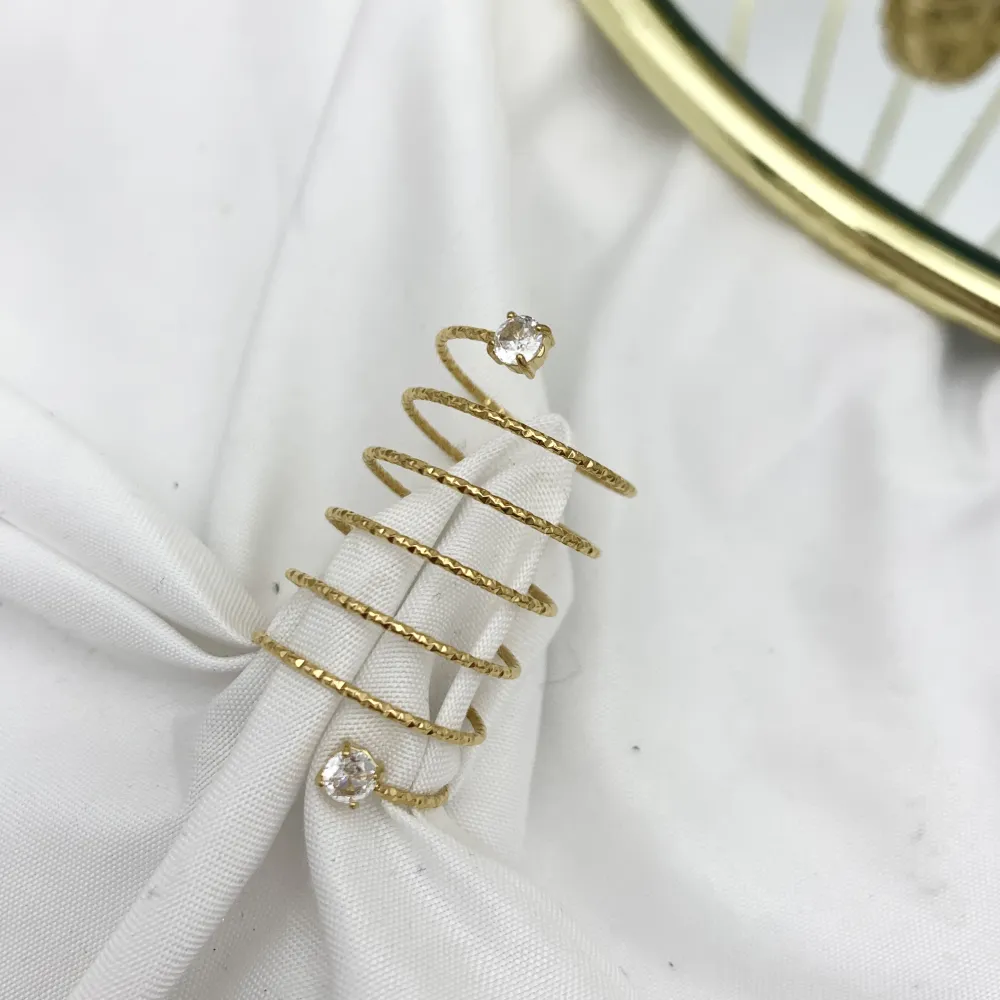 6 Fili a Molla con Punto Luce -Anello in Acciaio - AAR-103-AA4013R