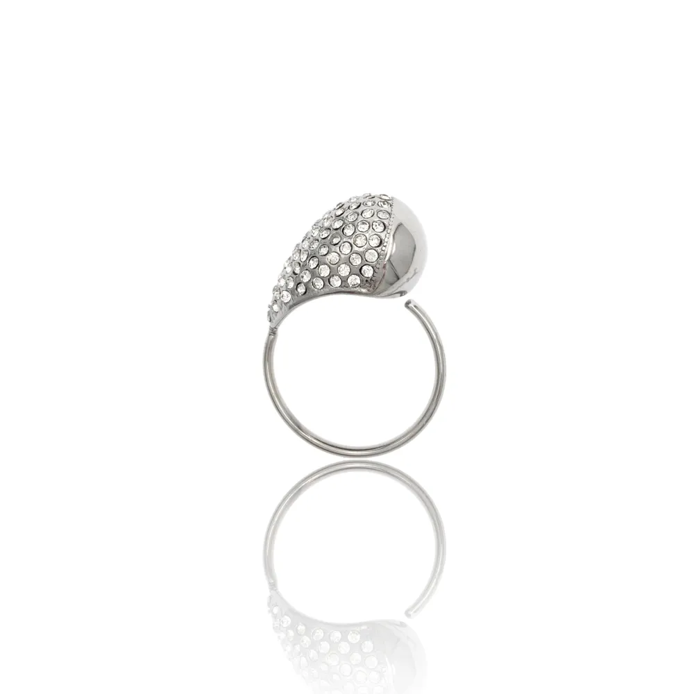 Goccia con Strass-Anello Regolabile in Acciaio - AAR-103-AA4026R