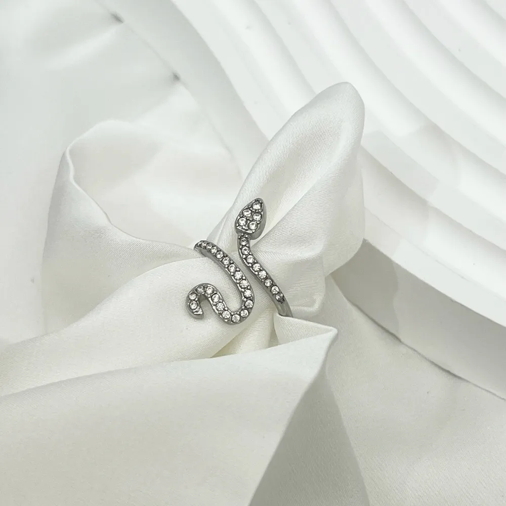 Serpente con Zirconia -Anello Regolabile in Acciaio - AAR-103-AA4478R