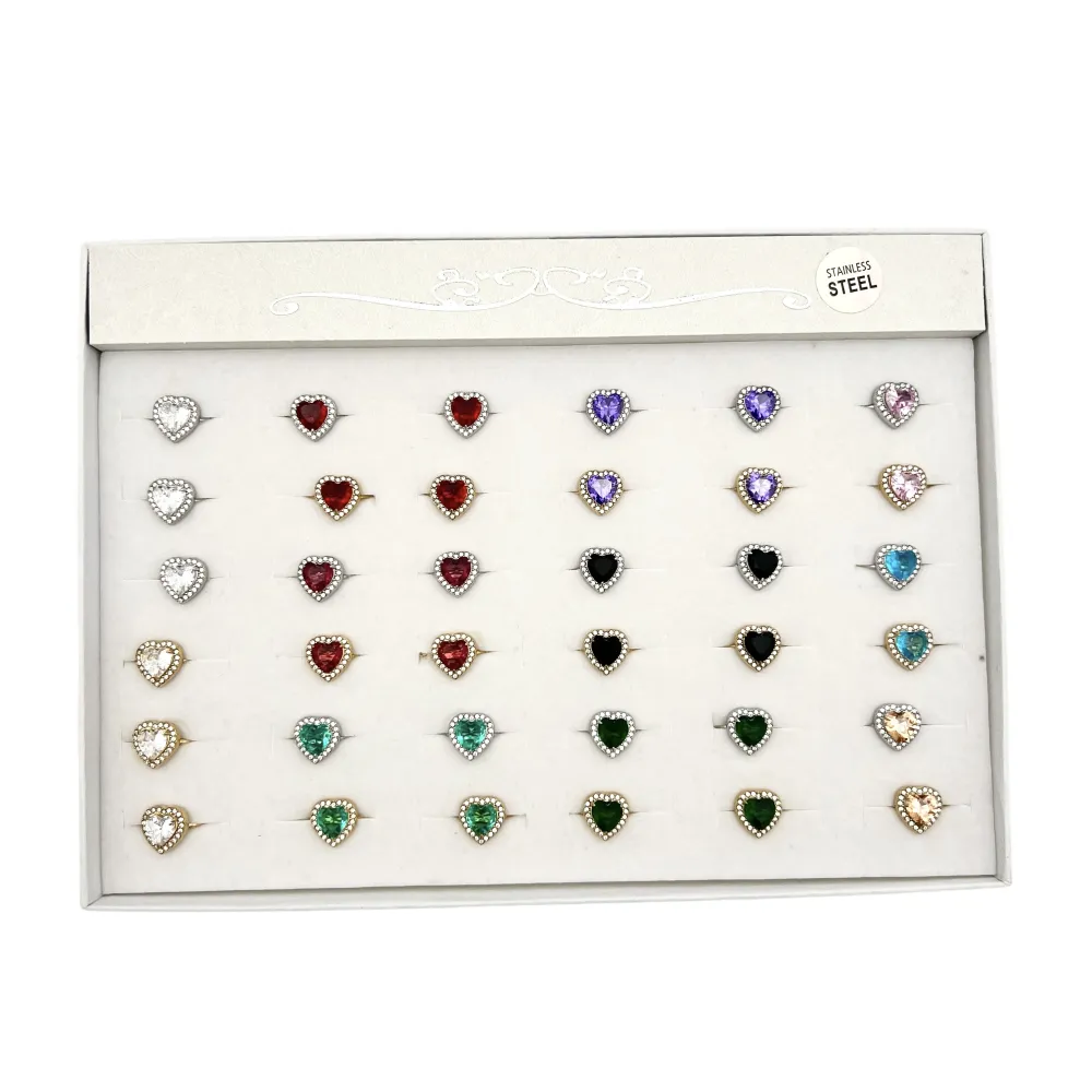 Cuore -36pz Anelli Regolabili in Acciaio - AAR-103-AA4707R