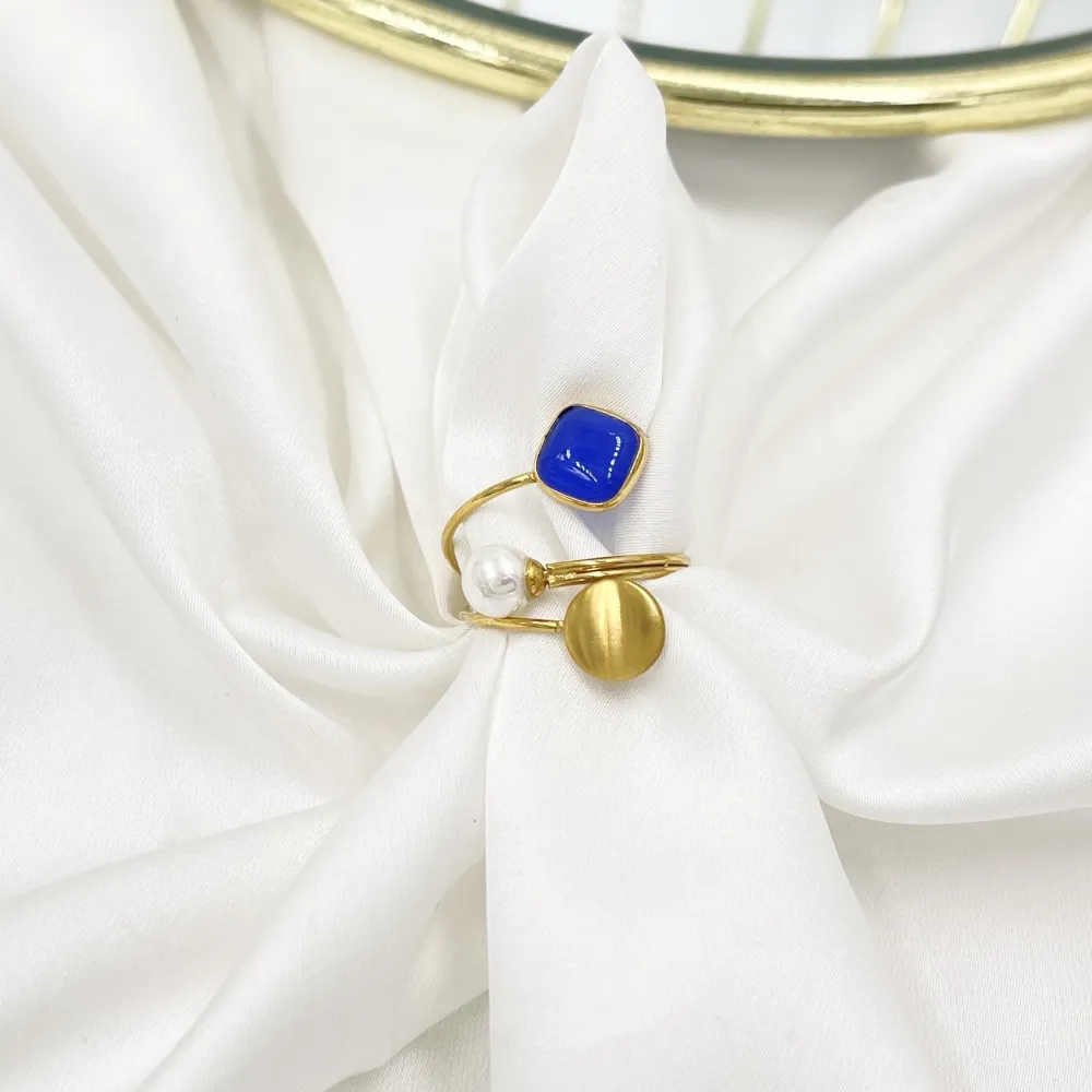 Pietra Perla-24pz Anelli Regolabili in Acciaio - AAR-103-AA5159R