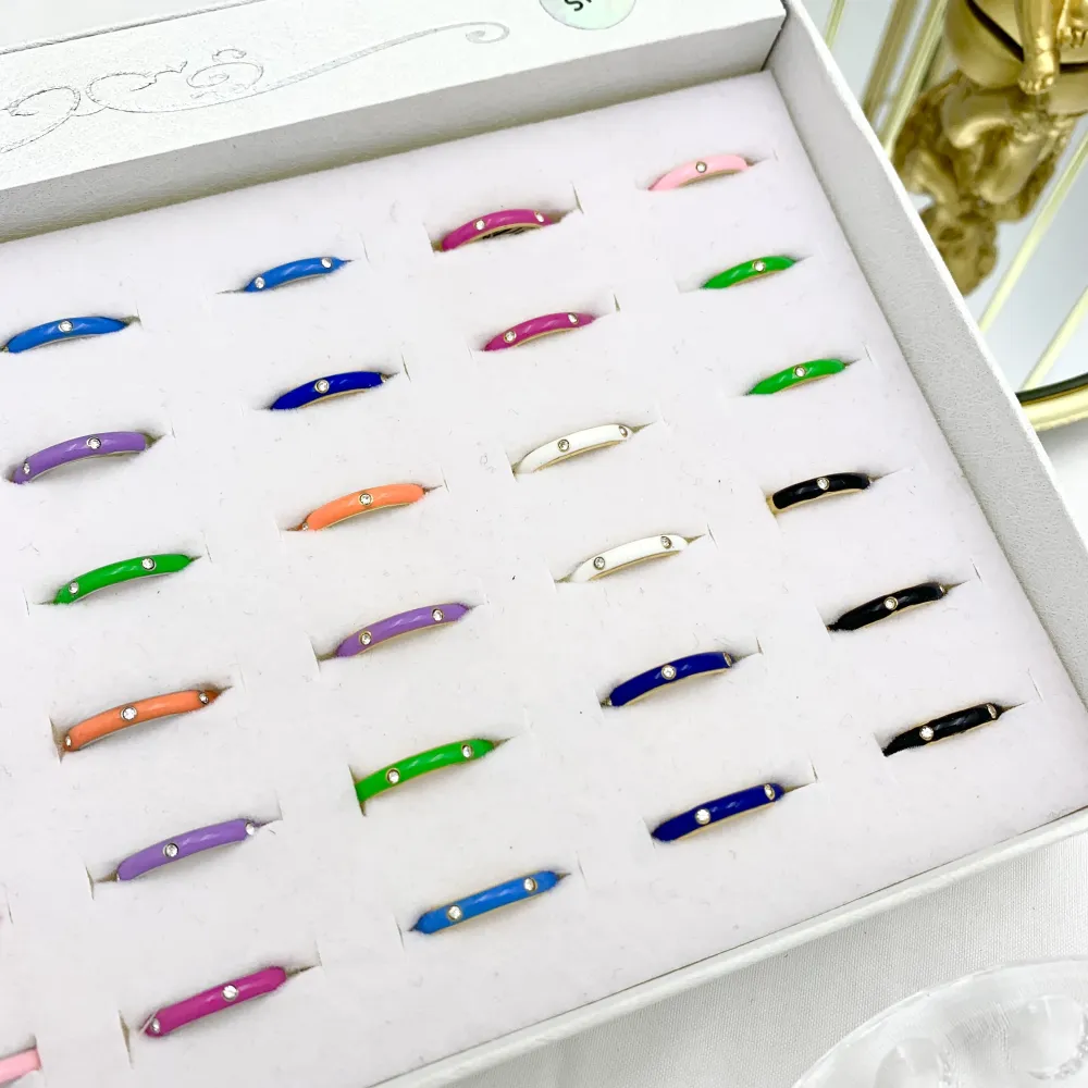 Smaltato con Punti Luci-36Pz Anelli Regolabili in Acciaio - AAR-103-AA583R