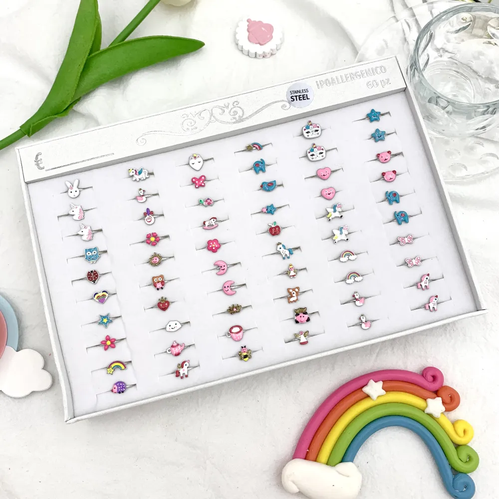 Mix Fantasia Smaltata-60pz Anelli da Bambina in Acciaio Regolab - AAR-103-AA896