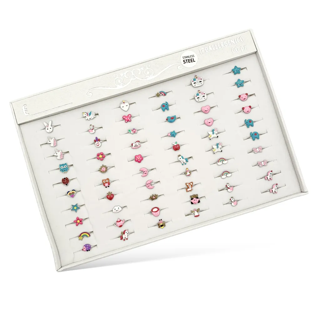 Mix Fantasia Smaltata-60pz Anelli da Bambina in Acciaio Regolab - AAR-103-AA896