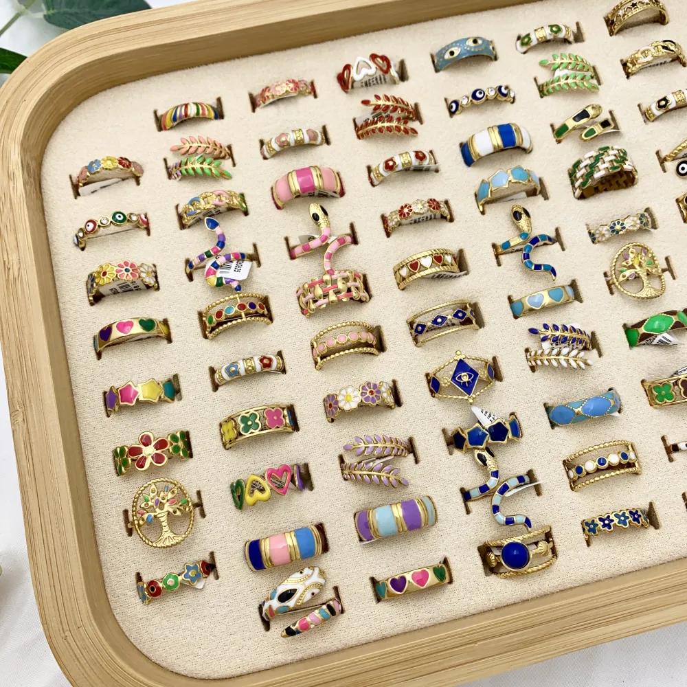 Mix Modelli Smaltati-76pz Anelli Regolabili in Acciaio - AAR-105-172