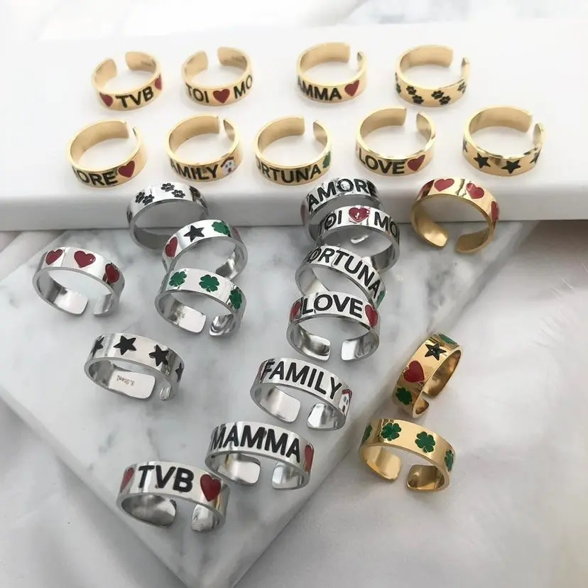 Scritte Smaltate-36Pz Anelli in Acciaio Regolabili - AAR413-736