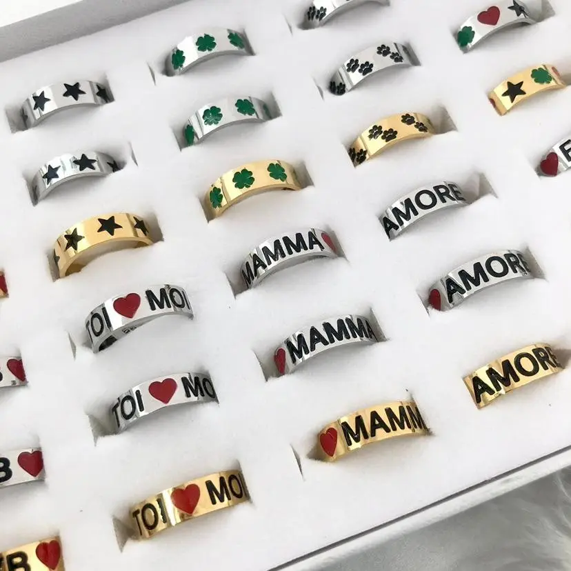 Scritte Smaltate-36Pz Anelli in Acciaio Regolabili - AAR413-736