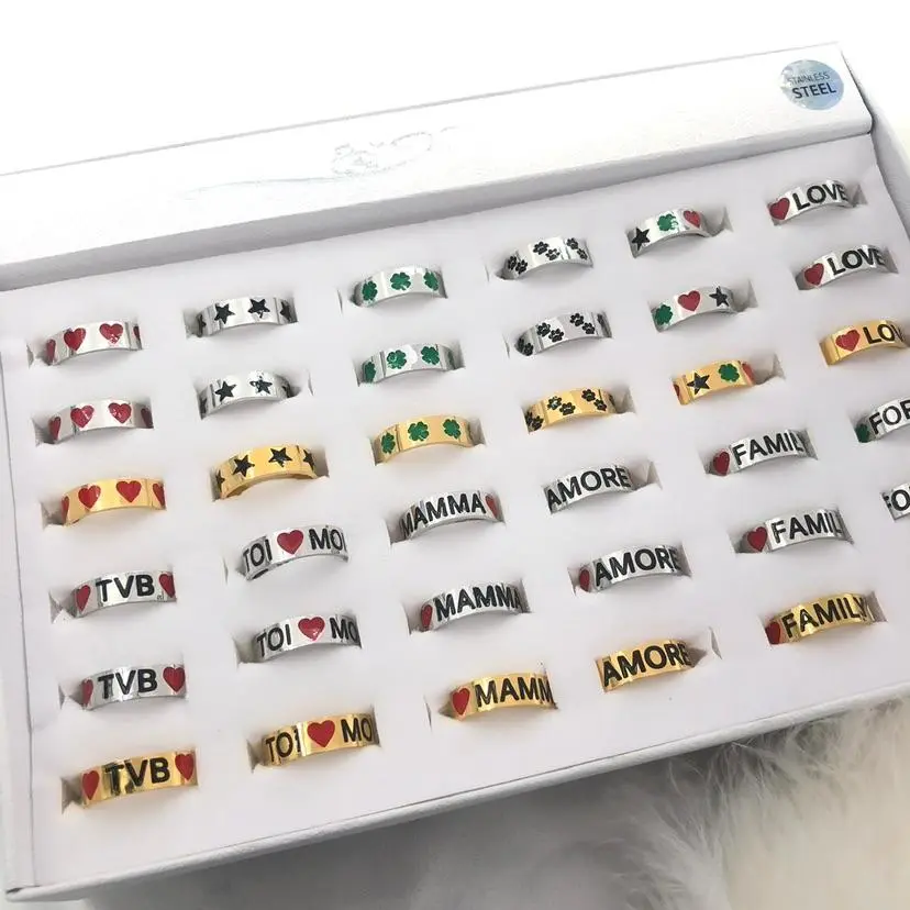 Scritte Smaltate-36Pz Anelli in Acciaio Regolabili - AAR413-736