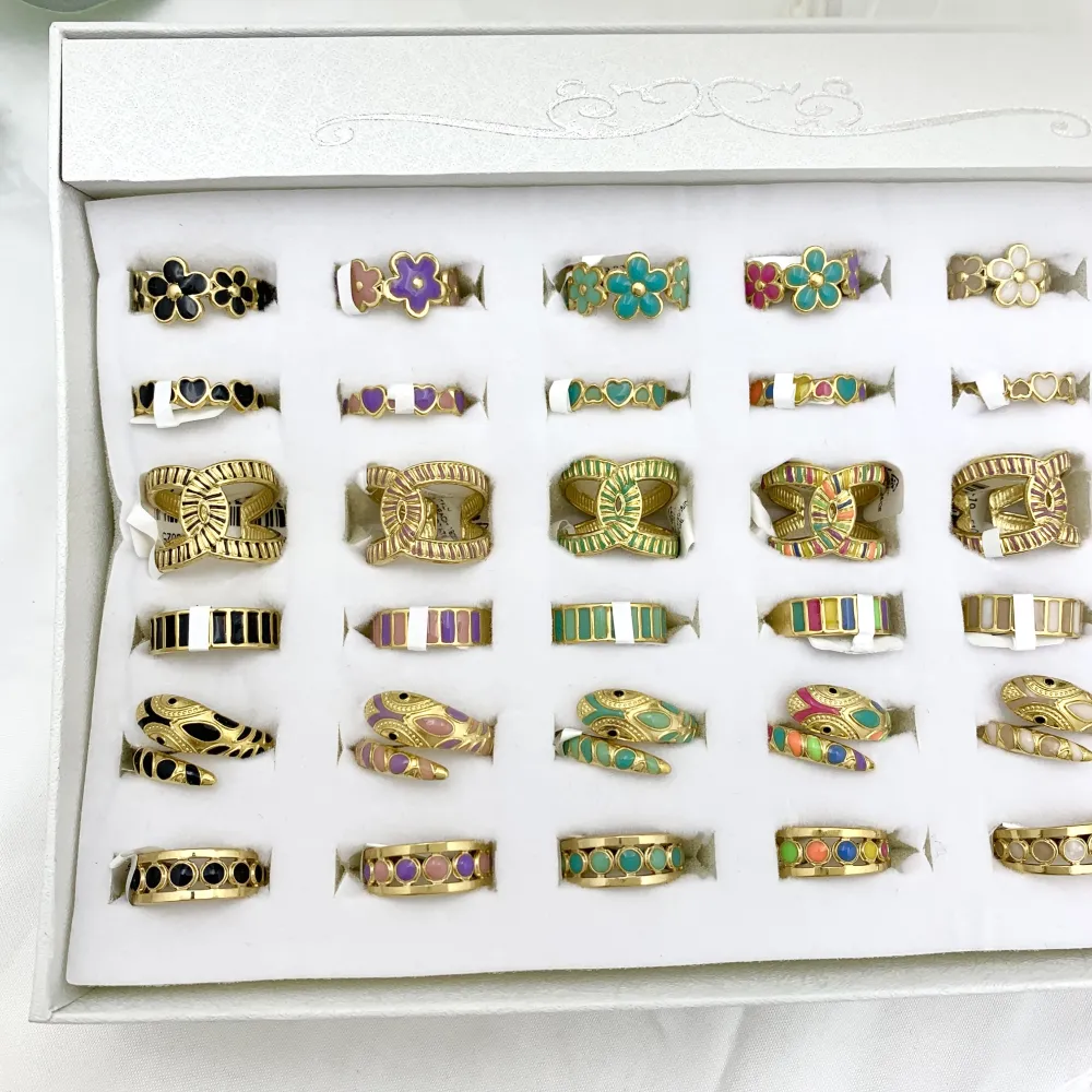 Mix Modelli Smaltati-36Pz Anelli Regolabili in Acciaio - AAR-732-19