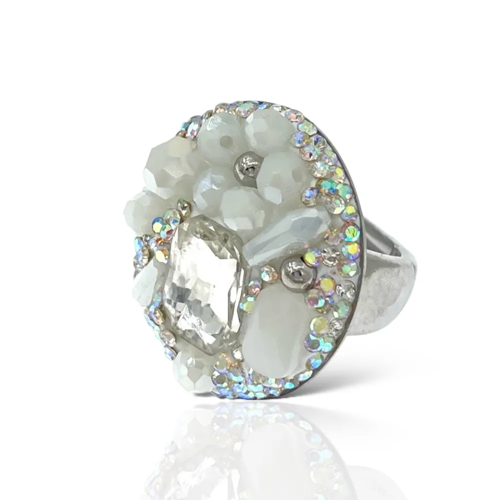 Tondo con Pietrine -Anello Regolabile in Acciaio - AAR-732-341