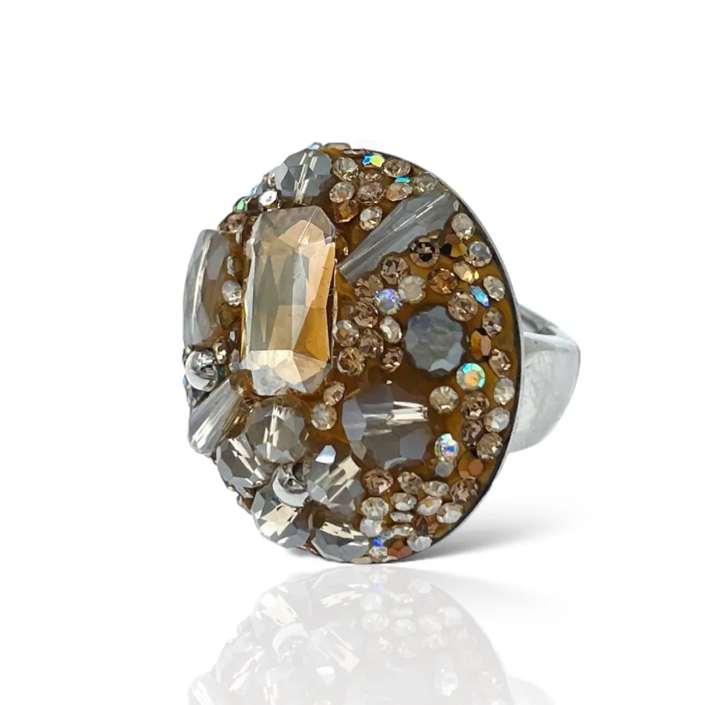 Tondo con Pietrine -Anello Regolabile in Acciaio - AAR-732-341