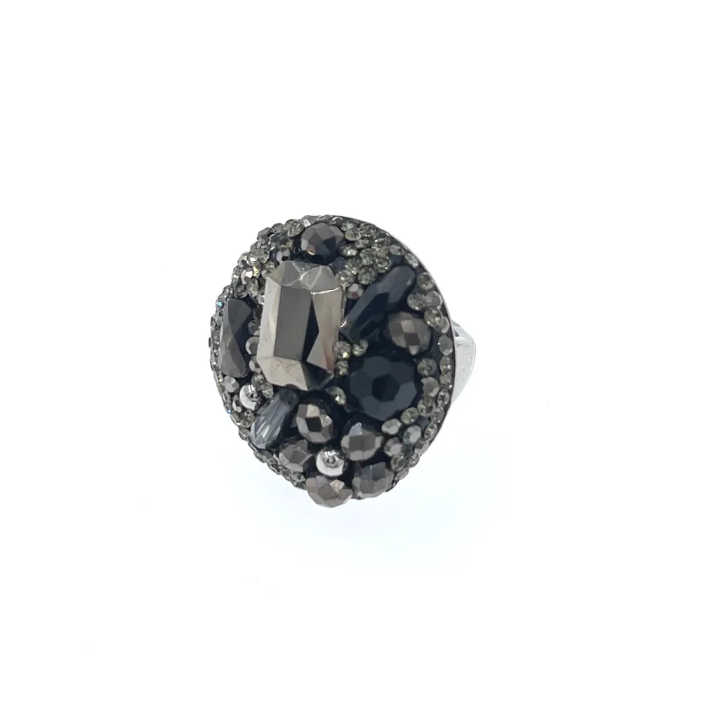 Tondo con Pietrine -Anello Regolabile in Acciaio - AAR-732-341