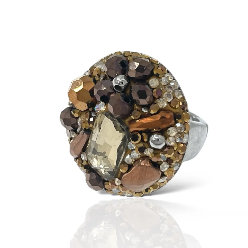 Tondo con Pietrine -Anello Regolabile in Acciaio - AAR-732-341