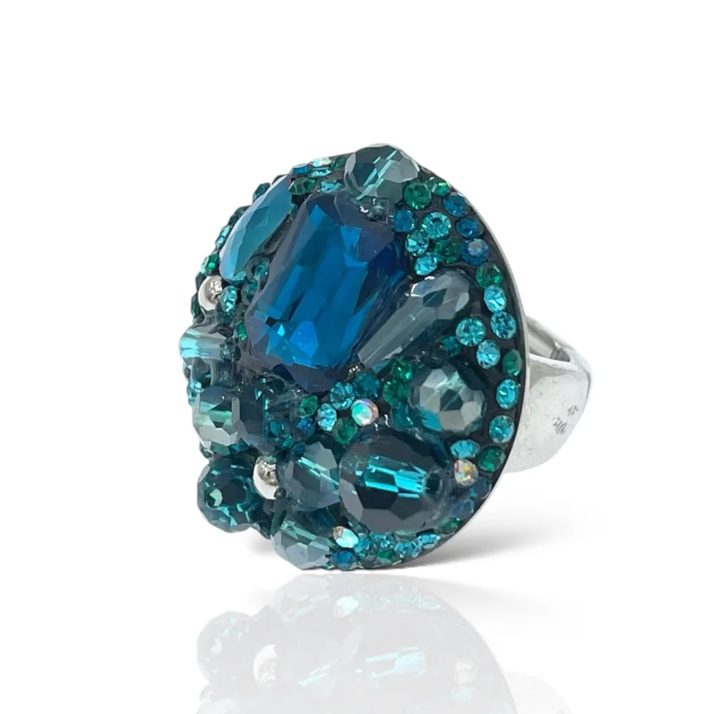 Tondo con Pietrine -Anello Regolabile in Acciaio - AAR-732-341