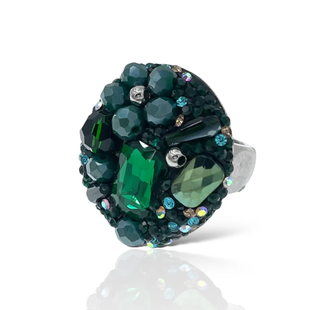 Tondo con Pietrine -Anello Regolabile in Acciaio - AAR-732-341