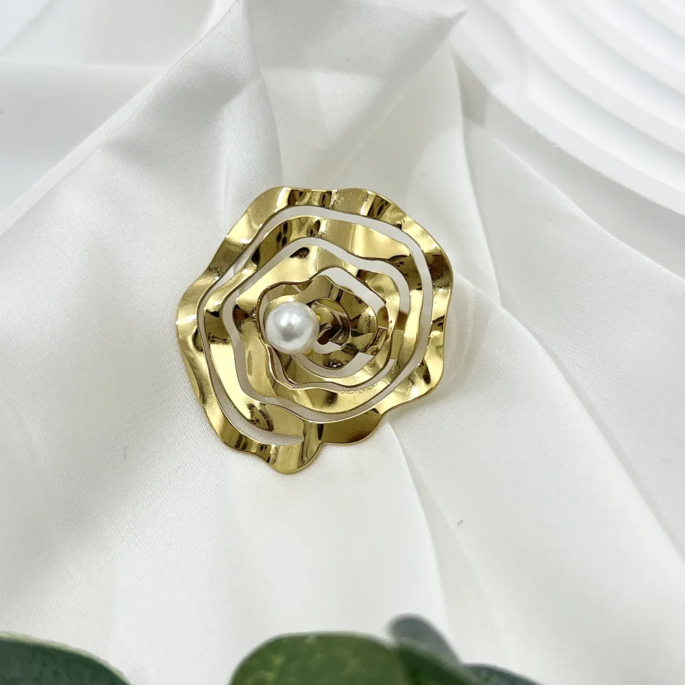Fiore Grande con Perla-Anello Regolabile in Acciaio - AAR-759-06