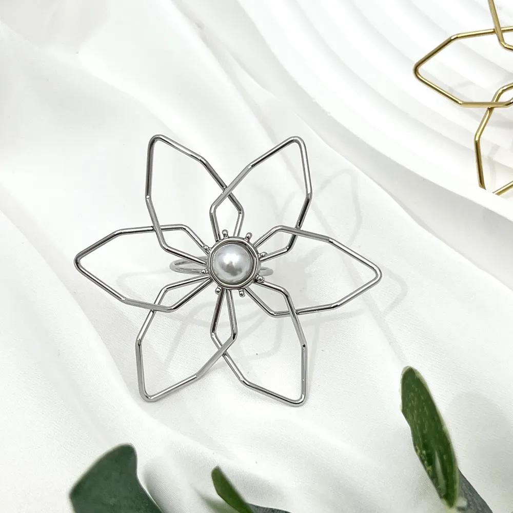 Fiore Grande con Perla-Anello Regolabile in Acciaio - AAR-759-07