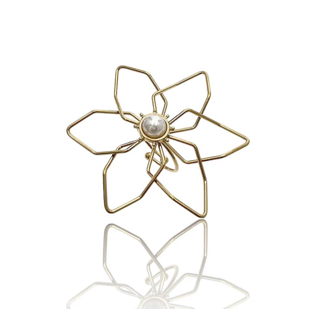Fiore Grande con Perla-Anello Regolabile in Acciaio - AAR-759-07