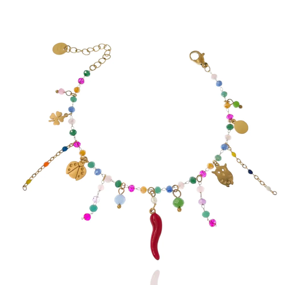 Cornino con Pendenti-Bracciale in Acciaio com Chiusura - BAC-103-AA1181B