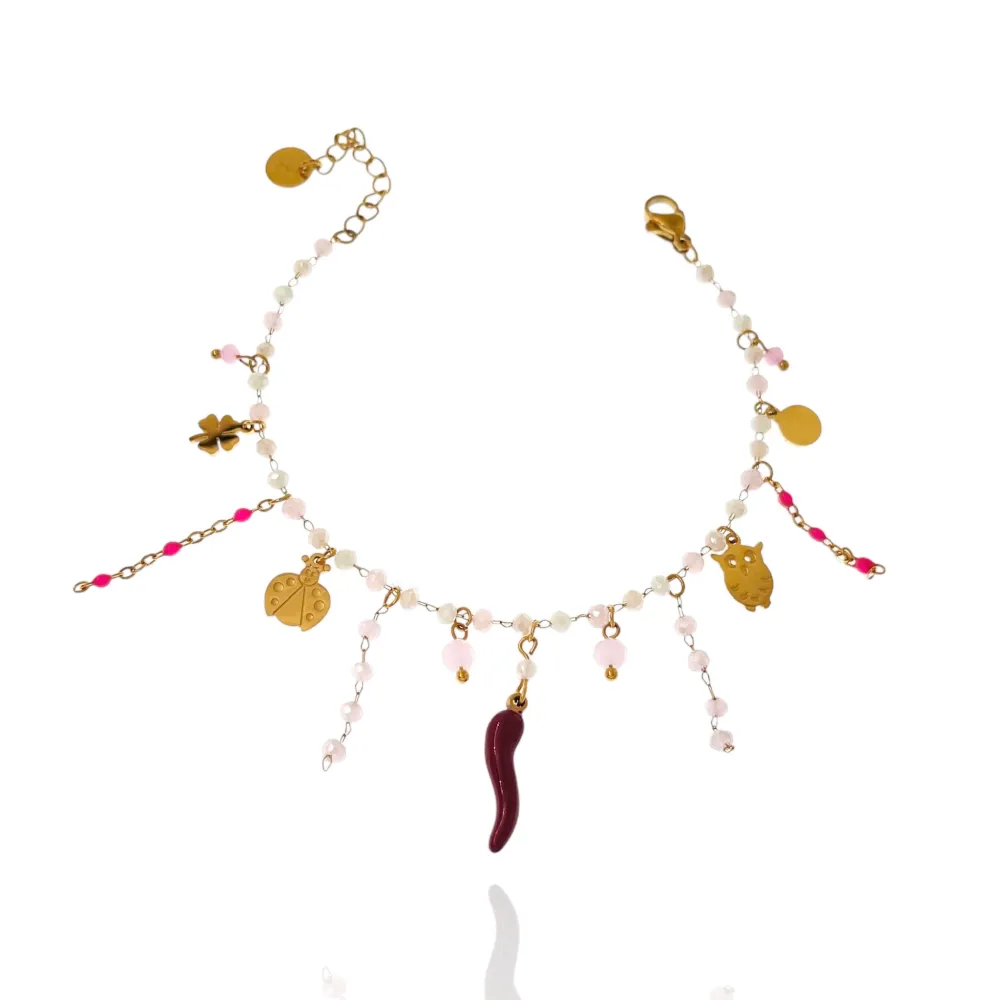 Cornino con Pendenti-Bracciale in Acciaio com Chiusura - BAC-103-AA1181B