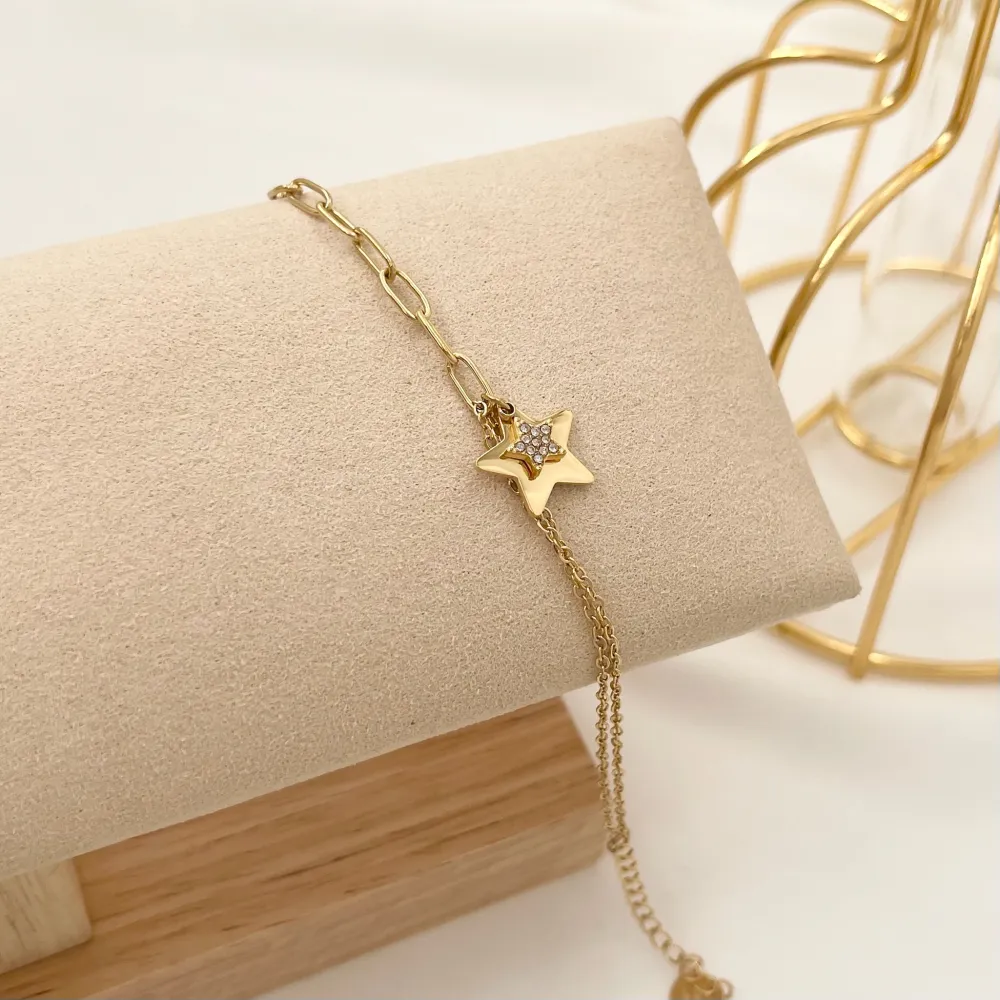 Stella con Strass-Bracciale in Acciaio - BAC-103-AA2444B