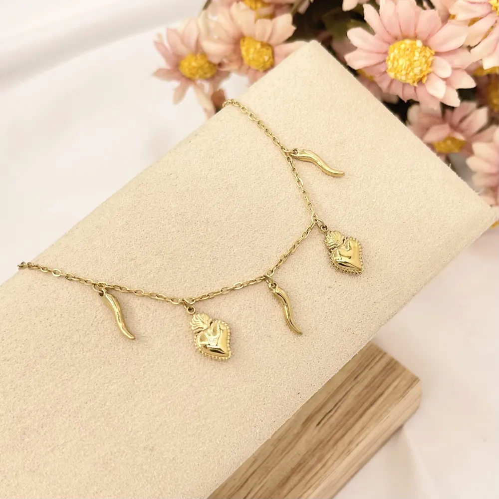 Sacro Cuore con Cornino-Bracciale in Acciaio con Chiusura - BAC-103-AA2777B