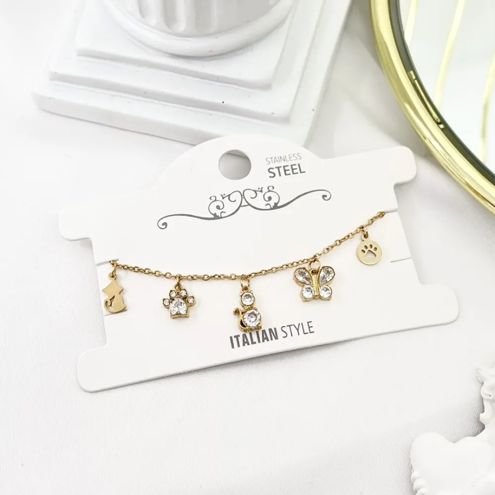 Gatto Farfalla -Bracciale in Acciaio con Chiusura - BAC-103-AA2785B