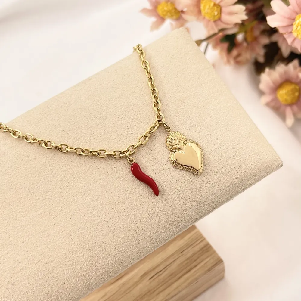 Sacro Cuore con Cornino-Bracciale in Acciaio con Chiusura - BAC-103-AA2860B